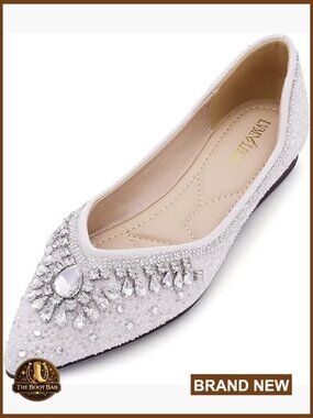 Women Rhinestone Sequin Pointed Toe Ballet Flat Dressy Wedding Flats
